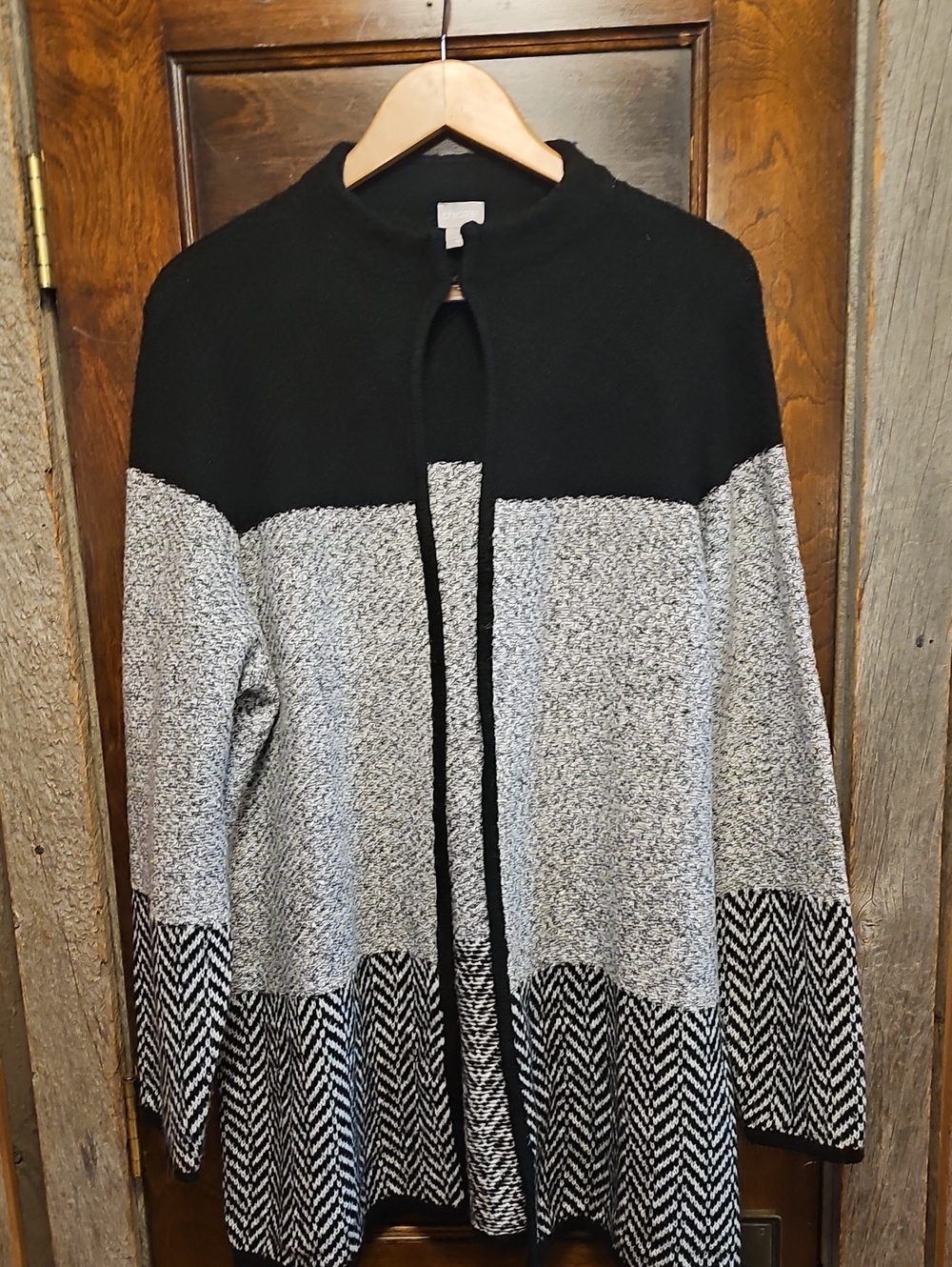 Black and Gray Open Front Colorblock Knit Cardigan - Chicos